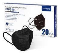 CRAZYCHIC - 20x Masque FFP2 NR Noir - Norme CE EN149 - Masque de Protection Respiratoire Certifié - Haute Filtration 5 Couches CE0598 - Stock France Livraison Rapide - Boîte 20 pièces