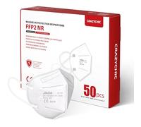 CRAZYCHIC - 50x Masque FFP2 NR Blanc Certifié Norme CE EN149 - Masque de Protection Respiratoire - Haute Filtration 5 Couches Filtrantes - Hypoallergénique - Emballage individuel - Boîte 50 pcs