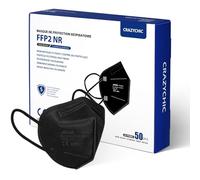 CRAZYCHIC - 50x Masque FFP2 NR Noir - Norme CE EN149 - Masque de Protection Respiratoire Certifié - Haute Filtration 5 Couches CE0598 - Stock France Livraison Rapide - Boîte 50 pièces