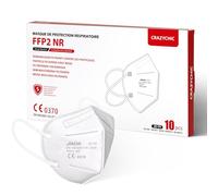 CRAZYCHIC - Masque FFP2 NR Certifié Norme CE EN149 - Masque de Protection Respiratoire - Haute Filtration 5 Couches - Stock France Livraison Rapide - Boîte 10 pièces Blanc