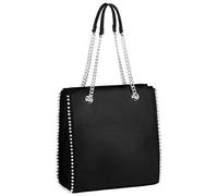 CRAZYCHIC - Sac à Main Porté Epaule Chaînes - Shopper Clous Billes Perles Métal Argenté Femme - Cabas Fourre-Tout Rectangle Cuir PU Taille Moyenne - Ville Shopping Mode Tendance Chic - Noir