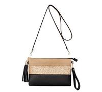 CRAZYCHIC - Sac Bandoulière Paillette Cuir Multicolore Femme - Pochette Soirée Plate Bandes Strass Brillant Souple - Fourre-Tout Besace Sac à Main - Mode Chic Tendance - Noir