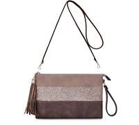 CRAZYCHIC - Sac Bandoulière Paillette Cuir Multicolore Femme - Pochette Soirée Plate Bandes Strass Brillant Souple - Fourre-Tout Sac à Main Porté Epaule - Mode Chic Tendance - Café