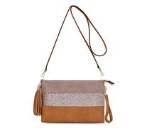 CRAZYCHIC - Sac Bandoulière Paillette Cuir Multicolore Femme - Pochette Soirée Plate Bandes Strass Brillant Souple - Fourre-Tout Besace Sacoche Sac à Main Porté Epaule - Mode Chic Tendance, Camel,