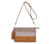 CRAZYCHIC - Sac Bandoulière Paillette Cuir Multicolore Femme - Pochette Soirée Souple Plate Sacoche Trousse Main Epaule - Camel