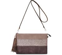 CRAZYCHIC - Sac Bandoulière Paillette Cuir Multicolore Femme - Pochette Soirée Souple Plate Sacoche Trousse Main Epaule - Marron