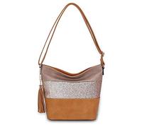 CRAZYCHIC - Sac Bandoulière Paillette Femme - Besace Fourre-Tout Cuir PU Souple - Rayure Strass Brillant Multicolore - Grande Pochette Messenger - Camel