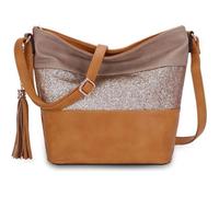 CRAZYCHIC - Sac Bandoulière Paillette Femme - Sacoche Besace Fourre-Tout Cuir Souple Porté Main Epaule - Rayure Multicolore - Camel