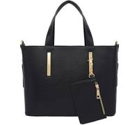 CRAZYCHIC - Sac Main Cabas Fourre-Tout Porte-Monnaie Femme Sac Rigide Cuir Epi - Porté Epaule Bandoulière Ville Elégant Mode - Noir