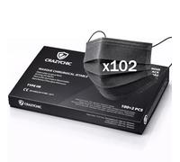CRAZYCHIC - x102 Masque Chirurgical Médical NOIR Type IIR - Certifié CE Norme EN14683 - Masque Jetable 3 Plis Protection Respiratoire - Haute Filtration EFB>99% - Lot de 102 pièces