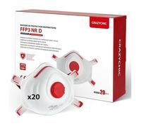 CRAZYCHIC - x20 Masque FFP3 NR D - Masque Coque Anti Poussière avec Valve Norme CE EN149 - Protection Respiratoire Particules Fines