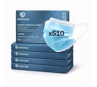 CRAZYCHIC - x510 Masque Chirurgical Médical BLEU Type IIR - Certifié CE Norme EN14683 Masque 3 Plis Protection Respiratoire EFB>99%