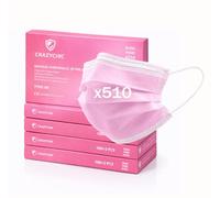 CRAZYCHIC - x510 Masque Chirurgical Médical ROSE Type IIR - Certifié CE Norme EN14683 - Masque Jetable 3 Plis Protection Respiratoire - Haute Filtration EFB>99% - Lot de 510 pièces