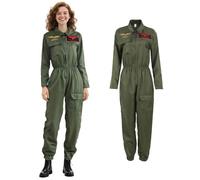 Crazycos Déguisement Pilote D'avion Femme, Costume Pilote de Chasse Femme, Costumes de Pilote, Fête d'Halloween et Déguisements de Fête-L