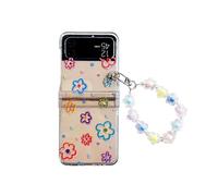 CrazyLemon Coque pour Samsung Galaxy Z Flip 3 5G, Clear Hard PC Hinge Protector Case avec Wristband Bracelet étui de Protective Mobile Phone Case - Fleur Colorée