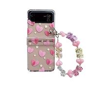 CrazyLemon Coque pour Samsung Galaxy Z Flip 3 5G, Clear Hard PC Hinge Protector Case avec Wristband Bracelet étui de Protective Mobile Phone Case - Amour Rose