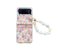 CrazyLemon Coque pour Samsung Galaxy Z Flip 3 5G, Clear Hard PC Hinge Protector Case avec Wristband Bracelet étui de Protective Mobile Phone Case - Tulipe