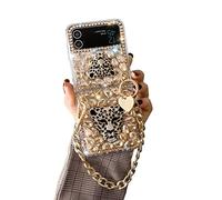 CrazyLemon Coque pour Samsung Galaxy Z Flip 3 5G, Silicone Paillettes Luxe Mode Cool Tête Léopard Golden Panther Étincelle Brillant Strass Design avec Chaîne Étui de Protection pour Femme