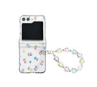 CrazyLemon Coque pour Samsung Galaxy Z Flip 5 2023, Clear Hard PC Charnière Protecteur Case avec Wristband Bracelet étui de Protective Mobile Phone Case - Fleurs Bleu Violet