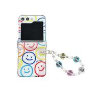 CrazyLemon Coque pour Samsung Galaxy Z Flip 5 2023, Clear Hard PC Charnière Protecteur Case avec Wristband Bracelet étui de Protective Mobile Phone Case - Visage Souriant Coloré