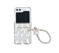 CrazyLemon Coque pour Samsung Galaxy Z Flip 5 2023, Clear Hard PC Charnière Protecteur Case avec Wristband Bracelet étui de Protective Mobile Phone Case - Papillon