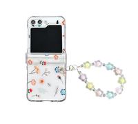 CrazyLemon Coque pour Samsung Galaxy Z Flip 6 2024, Clear Hard PC Charnière Protecteur Case avec Wristband Bracelet étui de Protective Mobile Phone Case - Fleurs Bleu Rose