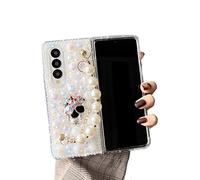 CrazyLemon Coque pour Samsung Galaxy Z Fold 4 5G Pearl, Glitter Pearl Strass Squelette Motif Sparkle Shiny avec Bling Pearl Chain Coque de Protection pour Femmes Filles
