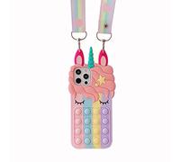 CrazyLemon pour iPhone 11 Pro Coque Pop it, 3D Unicorn Bubble Toy Phone Case avec Lanyard Release Stress Soft Silicone Antichoc Phone Case pour iPhone 11 Pro 5,8 Pouces - Arc-en-Ciel