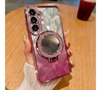 CrazyLemon pour Samsung Galaxy A05S Coque avec Anneau Miroir Support Scintillant Paillettes Plumes Paillettes Coque Protection Prend Charge Chargement Magnétique sans Fil - Rose