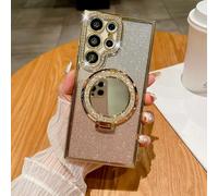 CrazyLemon pour Samsung Galaxy S24 Coque Aimantée Chargement sans Fil avec Anneau Miroir Support avec Paillettes Scintillantes Carte étui Protection - Or