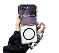 CrazyLemon pour Samsung Galaxy Z Flip 3 Coque Strass Magnétique avec Bracelet Perlé Design Pailleté Transparent Protection Antichoc Style Girly Mignon pour Femmes Filles - Noir