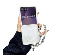 CrazyLemon pour Samsung Galaxy Z Flip 6 Coque Strass Magnétique avec Bracelet Perlé Design Pailleté Transparent Protection Antichoc Style Girly Mignon pour Femmes Filles - Argent