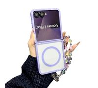 CrazyLemon pour Samsung Galaxy Z Flip 6 Coque Strass Magnétique avec Bracelet Perlé Design Pailleté Transparent Protection Antichoc Style Girly Mignon pour Femmes Filles - Violet
