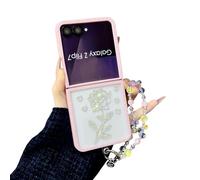 CrazyLemon pour Samsung Galaxy Z Flip 6 Coque Strassée Motifs avec Bracelet Perlé Design Pailleté Protection Transparente Antichoc Étui Style Girly Mignon pour Femmes Filles - Roses