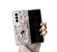 CrazyLemon pour Samsung Galaxy Z Fold 3 5G Boîtier Diamant, Paillettes Plein Blanc Violet Strass avec Design Squelette Brillant Scintillant avec étui Protection Chaîne Bling Coque