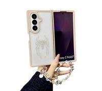 CrazyLemon pour Samsung Galaxy Z Fold 5 Coque Étui StrasséeMotifs avec Bracelet Perlé Design Pailleté Protection Transparente Antichoc Étui Style Girly Mignon pour Femmes Filles - Araignée