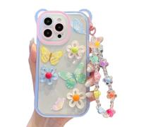 CrazyLemon Schutzhülle für iPhone X/XS, Transparentes TPU 3D Bunt Schmetterlings Blumenblüten Druck mit Trageband Design und Kameraschutz Cover für Frauen Mädchen - 04