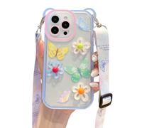 CrazyLemon Schutzhülle für iPhone X/XS, Transparentes TPU 3D Bunt Schmetterlings Blumenblüten Druck mit Trageband Design und Kameraschutz Cover für Frauen Mädchen - 08