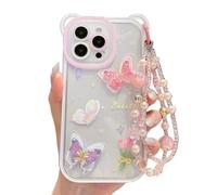 CrazyLemon Schutzhülle für iPhone XS Max, Transparentes TPU 3D Bunt Schmetterlings Blumenblüten Druck mit Trageband Design und Kameraschutz Cover für Frauen Mädchen - 01