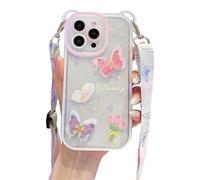 CrazyLemon Schutzhülle für iPhone XS Max, Transparentes TPU 3D Bunt Schmetterlings Blumenblüten Druck mit Trageband Design und Kameraschutz Cover für Frauen Mädchen - 05