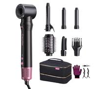 CrazyMar Brosse Soufflante 7 en 1,Sèche-cheveux à Brosse Chauffante,Brosse Coiffante Ionique,Brosse à Air Chaud 110 000 tr/min, Boucleur Automatique,Lisseur,pour Volume,Boucler et Lisser (Rose)