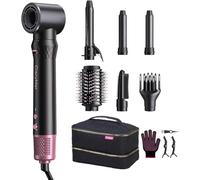 CrazyMar Brosse Soufflante 7 en 1,Seche Cheveux à Brosse Chauffante,Brosse Coiffante Ionique,Brosse à Air Chaud 110 000 tr/min, Boucleur Automatique,Lisseur,pour Volume,Boucler et Lisser (Noir)