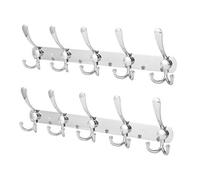 CRAZYON Wall Mount Coat Hook 2 Pack 15 Hooks Chrome Finish Coat Robe Hat Clothes Wall Mount Hook Hanger Towel Rack Argent