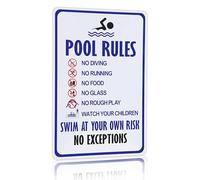 Crazysign Panneau d'avertissement « Pool Rules », « Swim At Your Own Risk » en étain vintage pour piscine, parc aquatique, décoration de plage, 20,3 x 30,5 cm (3097)