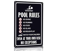 Crazysign Panneau d'avertissement « Pool Rules », « Swim At Your Own Risk » en étain vintage pour piscine, parc aquatique, décoration de plage, 20,3 x 30,5 cm (3131)