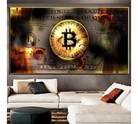 Crazystore Moderne 70x120 cm Pas de Cadre Abstrait brûlant Bitcoin Toile Affiche Imprime Moderne Or Dollar Argent Mur Art Photo décor à la Maison
