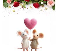 Crazyview Valentines Day Felt Mouse Ornaments, Needle Felted Mouse, Handmade Wool Felt Mice Figurines, Mini Wool Mice Figurines with Rose Flowers, Valentine Felted Gifts for Couples Him Her (Pink E)