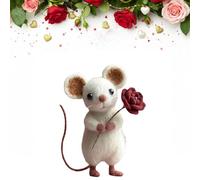 Crazyview Valentines Day Felt Mouse Ornaments, Needle Felted Mouse, Handmade Wool Felt Mice Figurines, Mini Wool Mice Figurines with Rose Flowers, Valentine Felted Gifts for Couples Him Her (White K)
