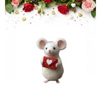 Crazyview Valentines Day Felt Mouse Ornaments, Needle Felted Mouse, Handmade Wool Felt Mice Figurines, Mini Wool Mice Figurines with Rose Flowers, Valentine Felted Gifts for Couples Him Her (White B)