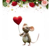 Crazyview Valentines Day Felt Mouse Ornaments, Needle Felted Mouse, Handmade Wool Felt Mice Figurines, Mini Wool Mice Figurines with Rose Flowers, Valentine Felted Gifts for Couples Him Her (Brown J)